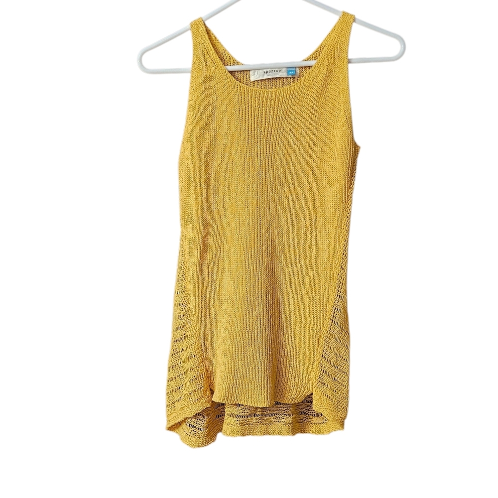 Sparrow Knit Tank Top Mustard Yellow Women's XS Anthropologie Cotton Linen Blend